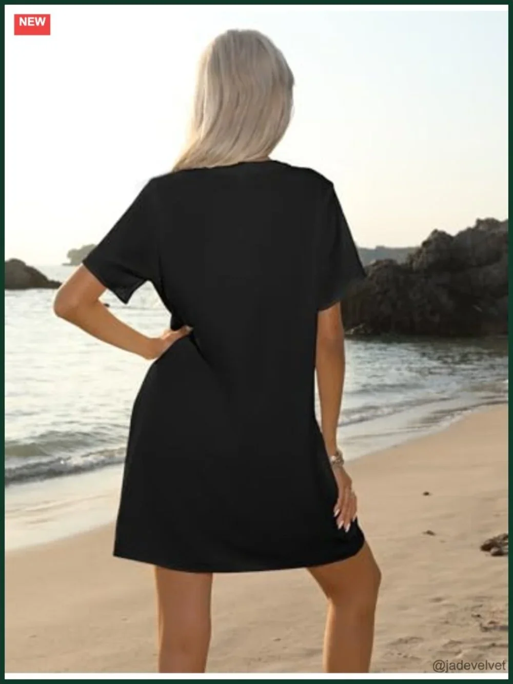 Women's V Neck Short Sleeve Swim Cover Up Dress Lightweight Polyester